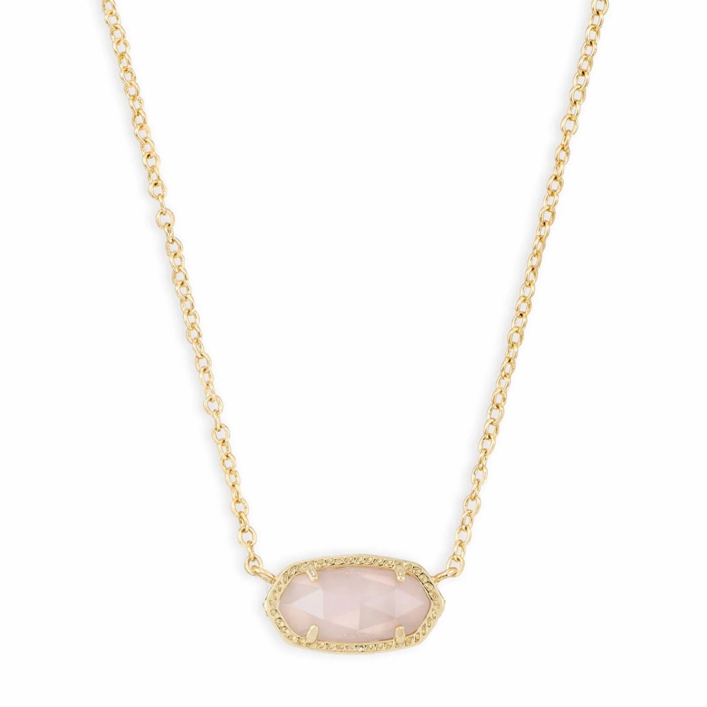 Elisa Gold Pendant Necklace in Rose Quartz